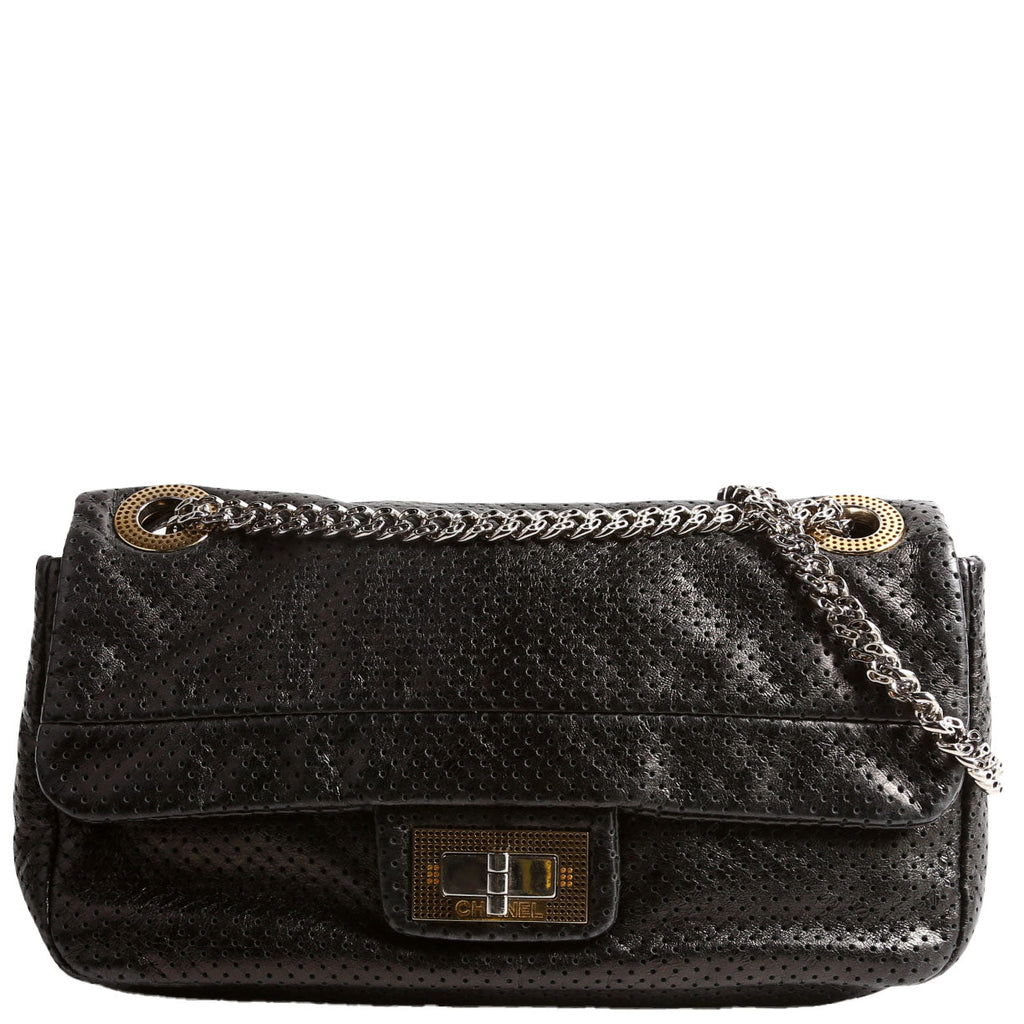 Chanel Metallic Perforated Drill Flap Black