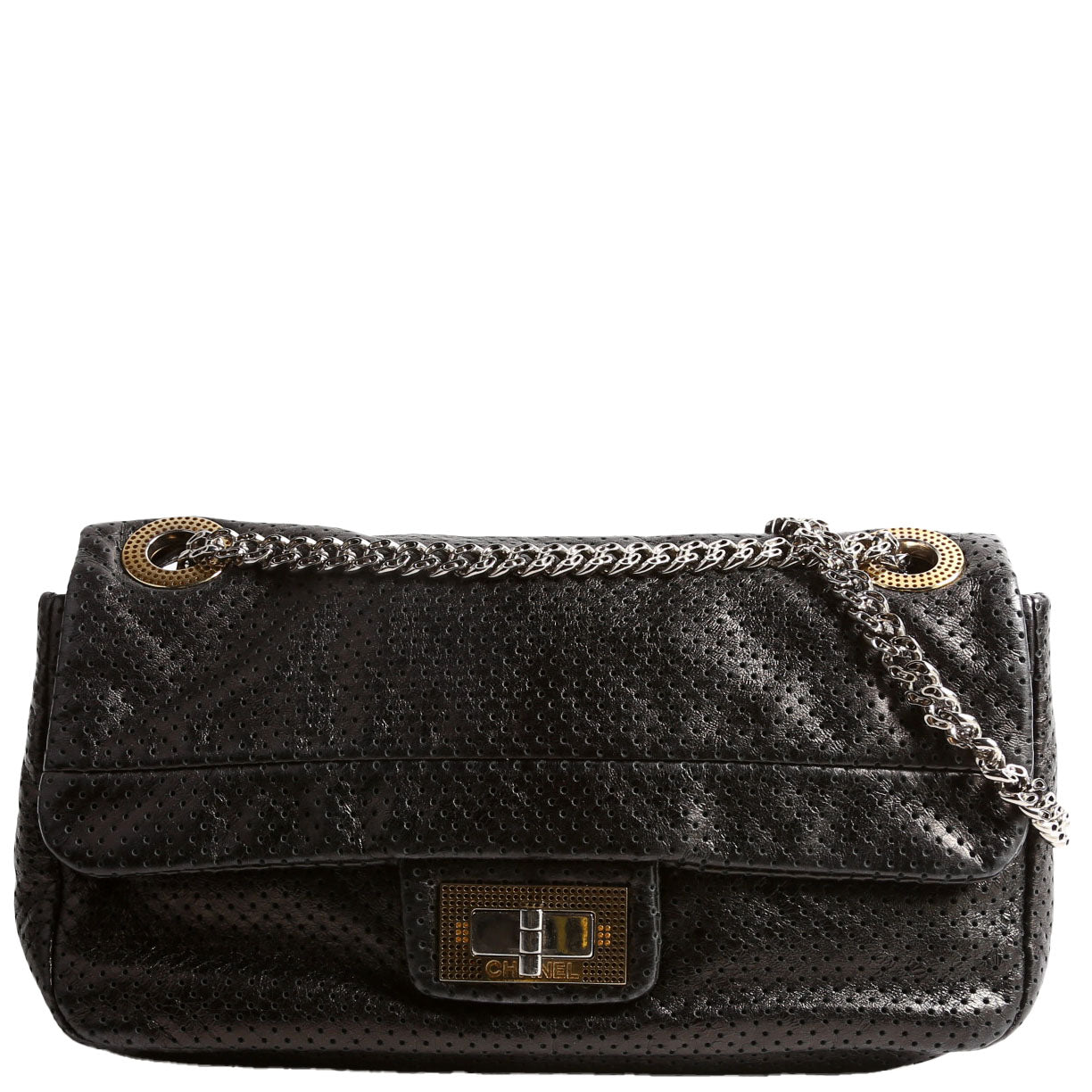 Chanel Metallic Perforated Drill Flap Black