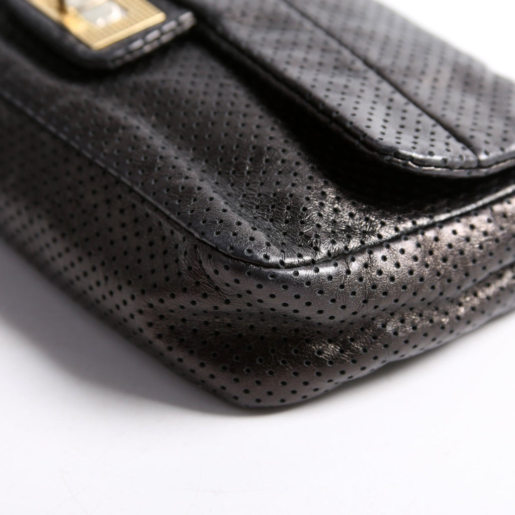 Chanel Metallic Perforated Drill Flap Black