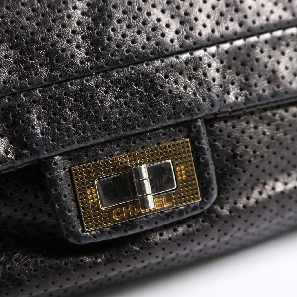 Chanel Metallic Perforated Drill Flap Black