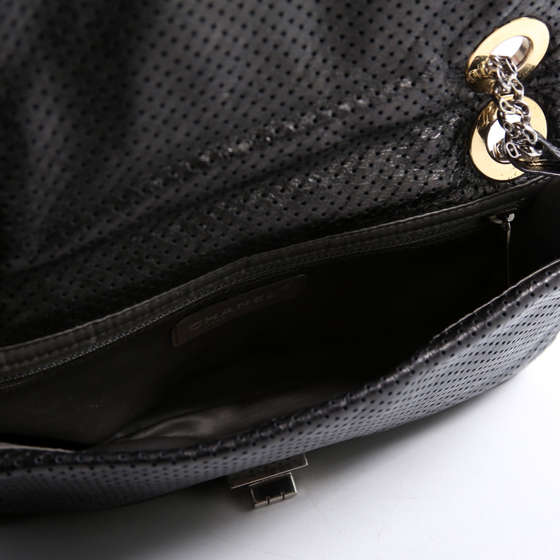 Chanel Metallic Perforated Drill Flap Black