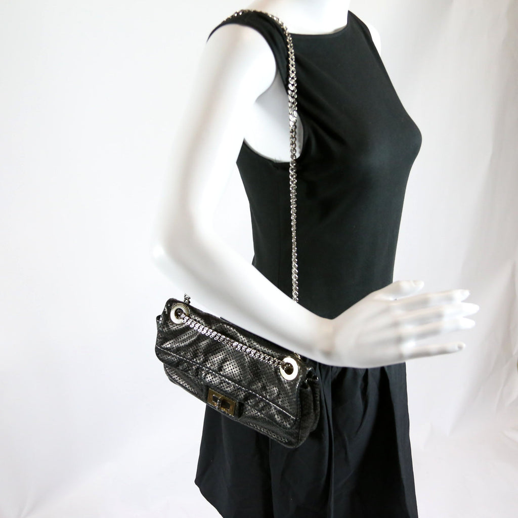 Chanel Metallic Perforated Drill Flap Black
