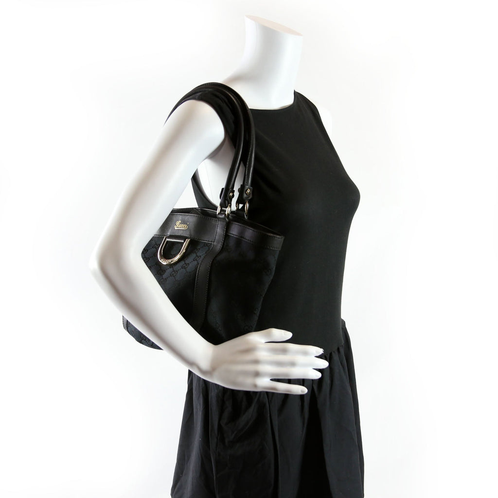 Gucci 211983 GG Canvas D Ring Small Tote Black