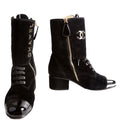 Chanel CC Cap Toe Velvet Lace-Up Boots Size 38