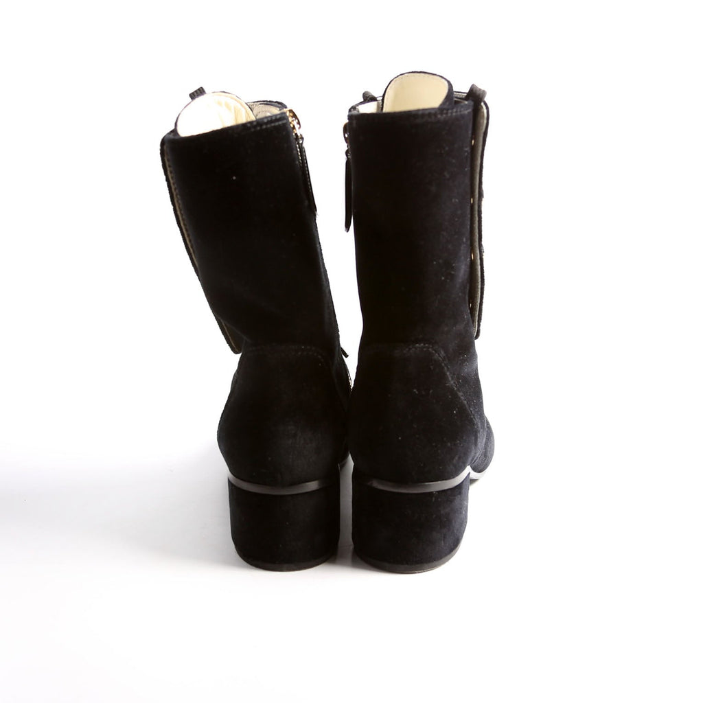 Chanel CC Cap Toe Velvet Lace-Up Boots Size 38