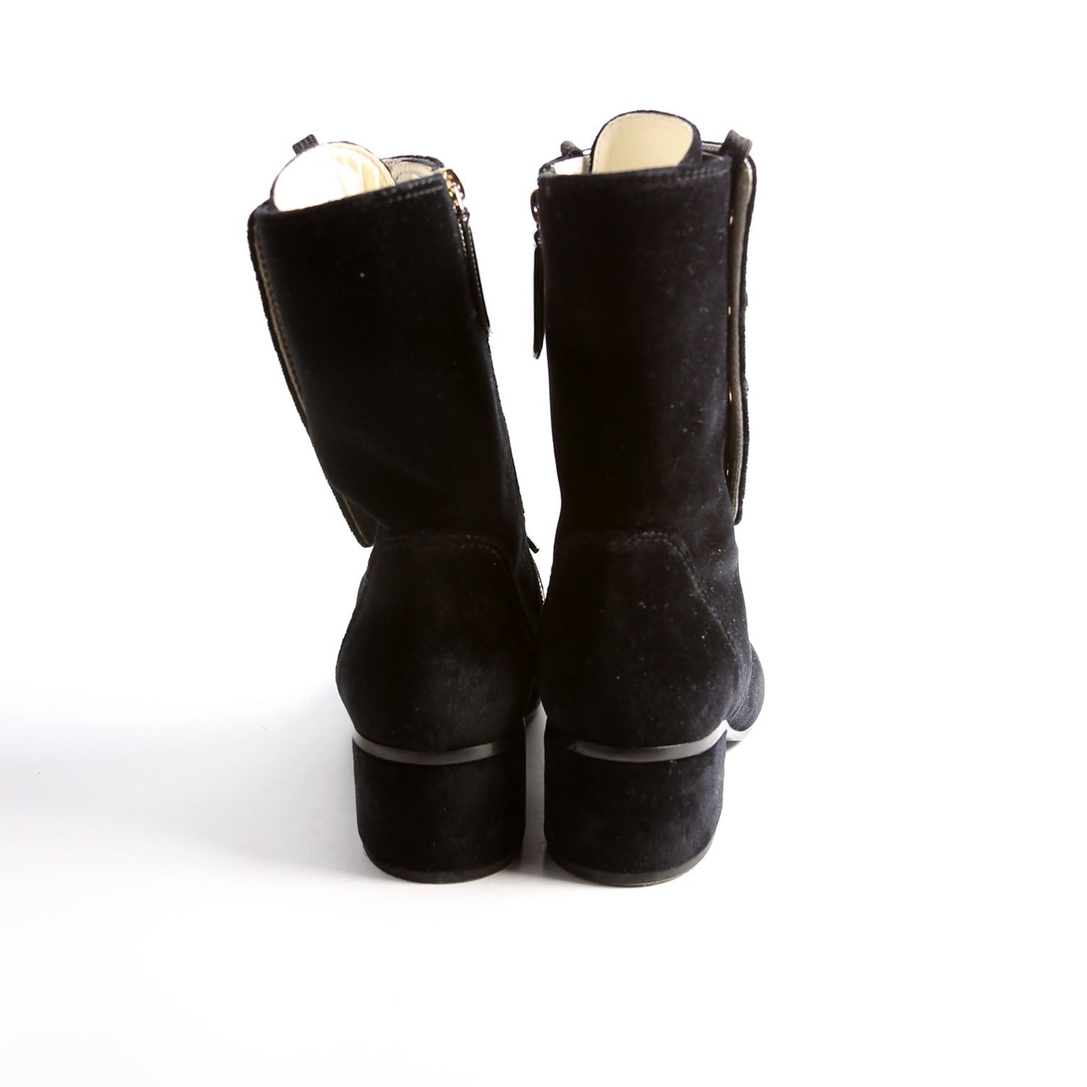 Chanel CC Cap Toe Velvet Lace-Up Boots Size 38
