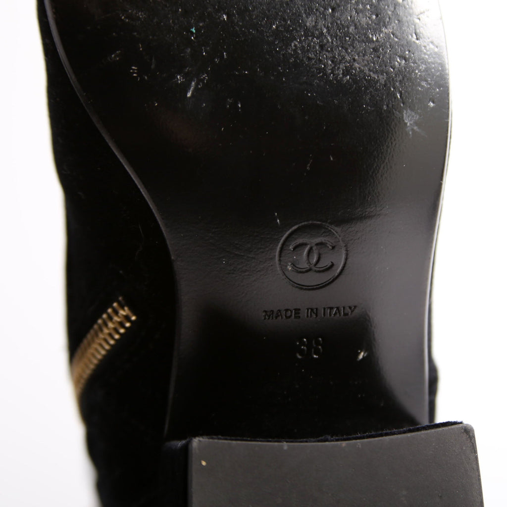 Chanel CC Cap Toe Velvet Lace-Up Boots Size 38