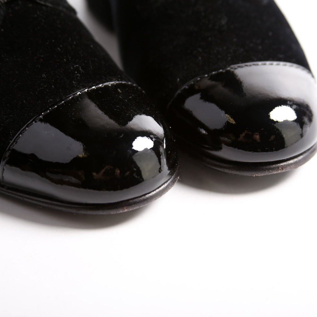Chanel CC Cap Toe Velvet Lace-Up Boots Size 38