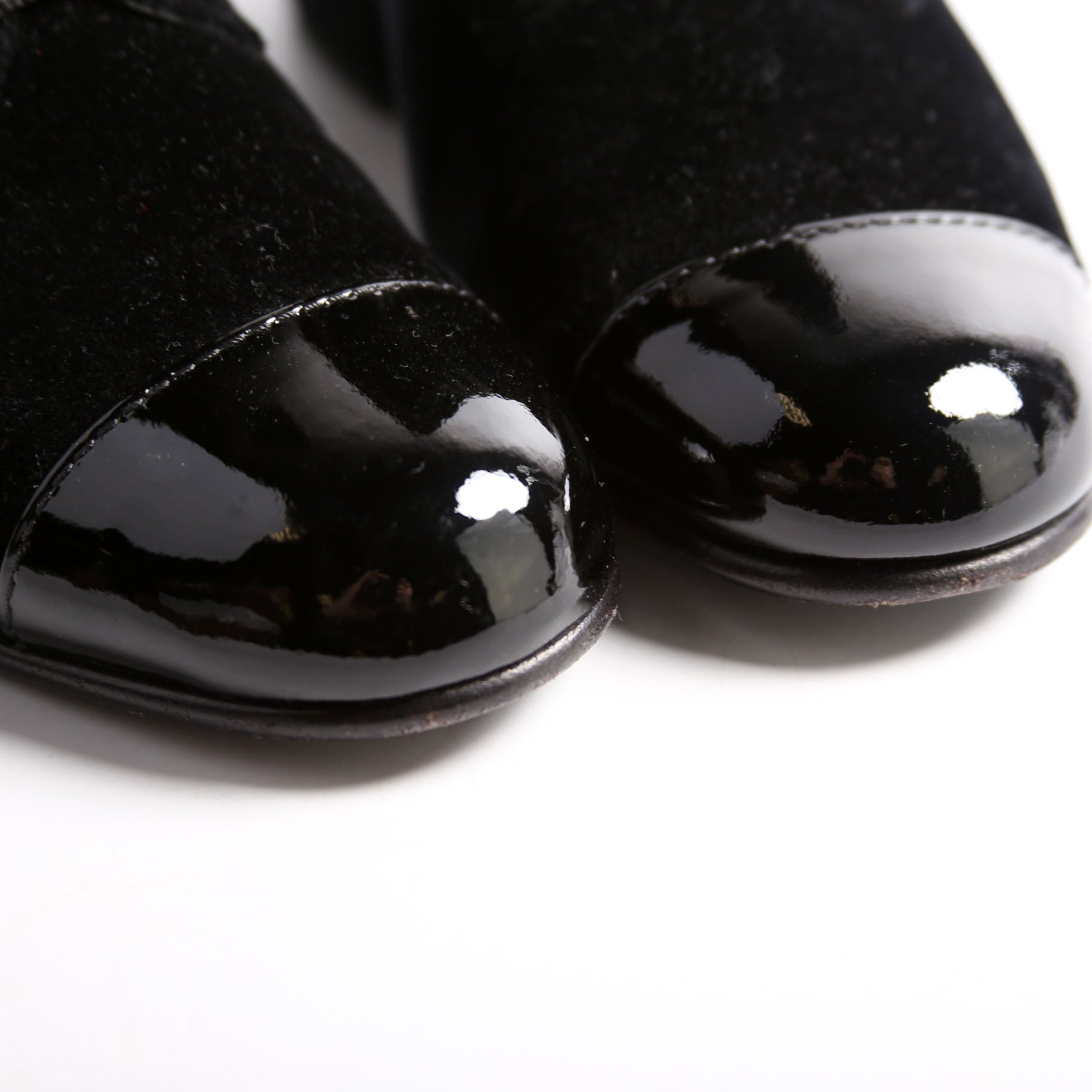 Chanel CC Cap Toe Velvet Lace-Up Boots Size 38