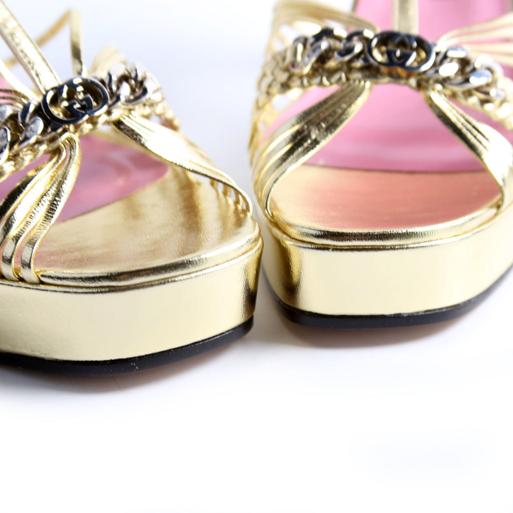Gucci Logo Chain Strappy Platform Sandal Heels