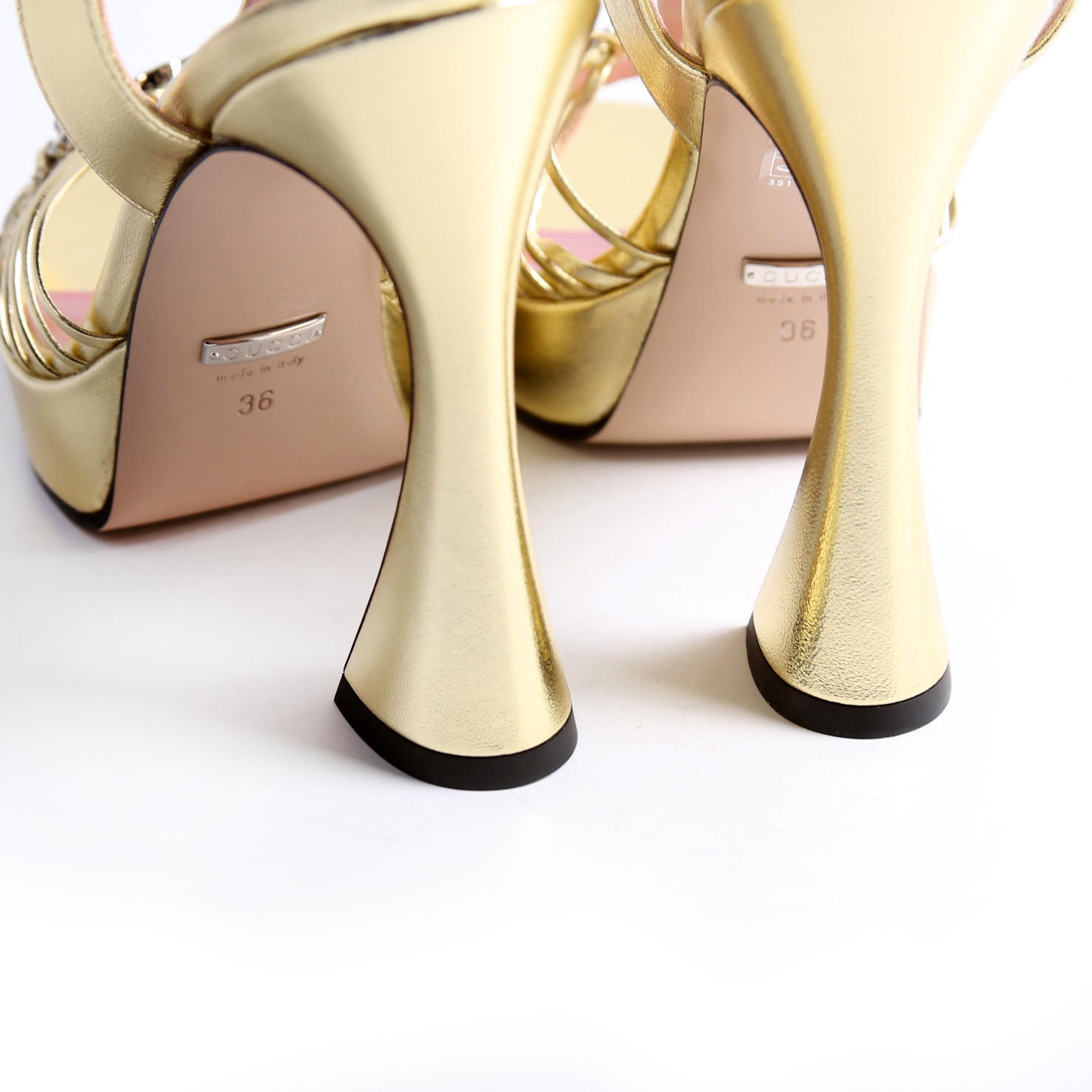 Gucci Logo Chain Strappy Platform Sandal Heels