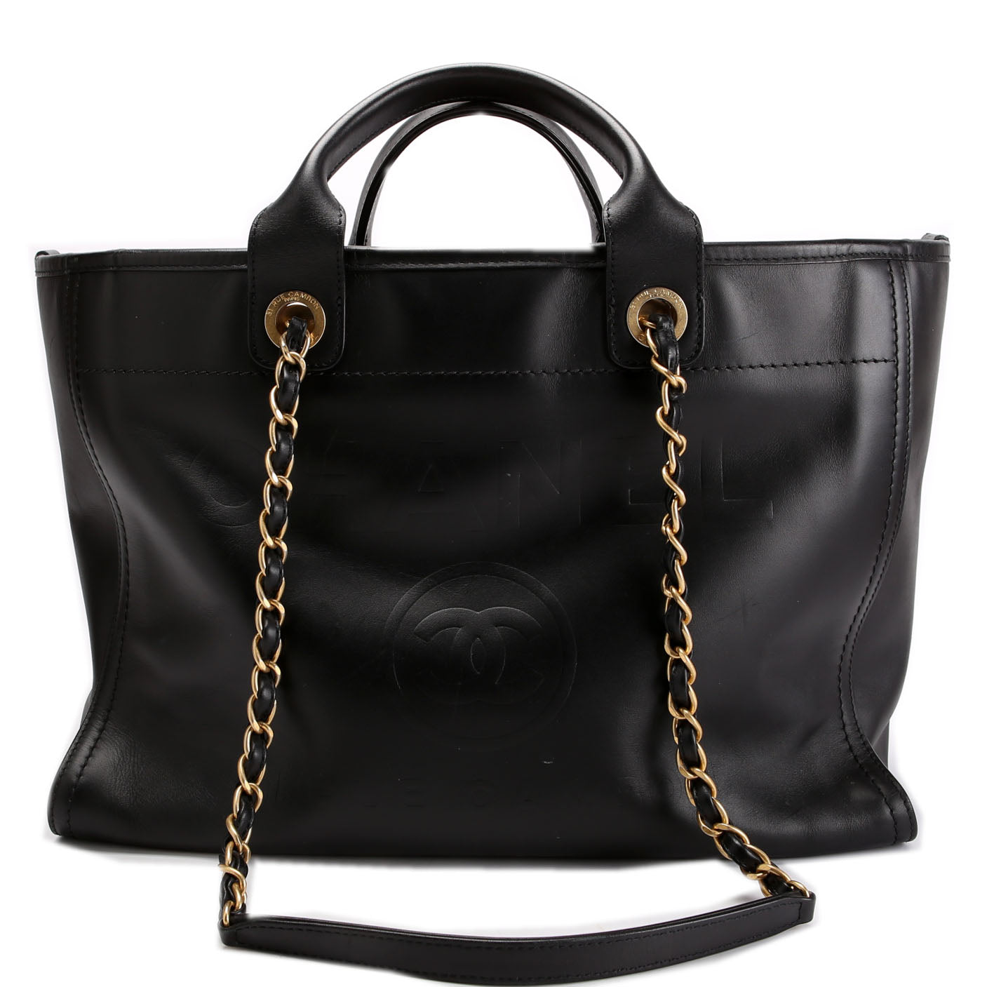 Chanel Deauville Embossed Calfskin Medium 31M Black