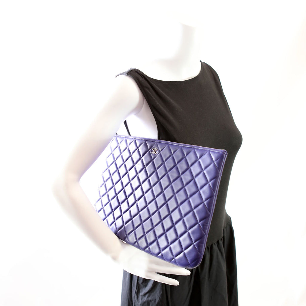Chanel O Case Large Lambskin Blue