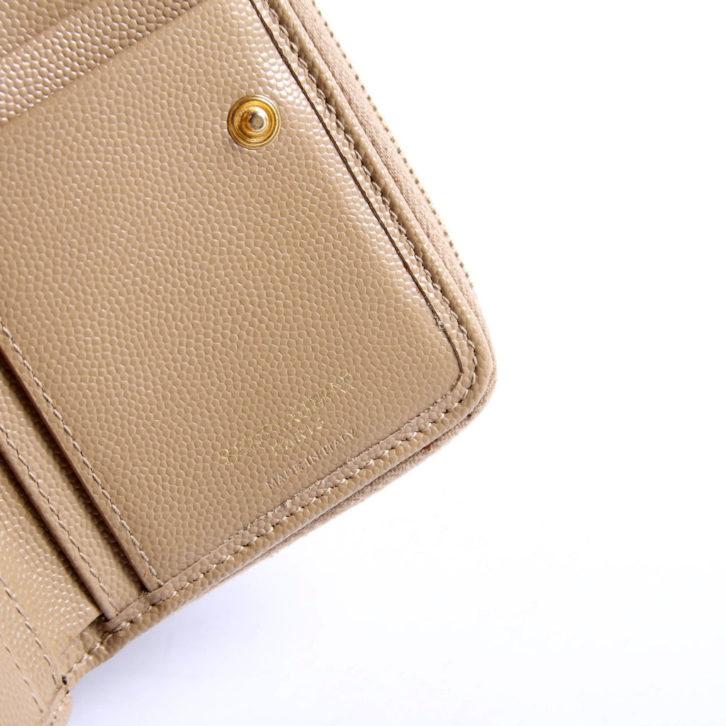 Saint Laurent 403723 Cassandre Grain De Poudre Compact Zip Around Wallet Tan