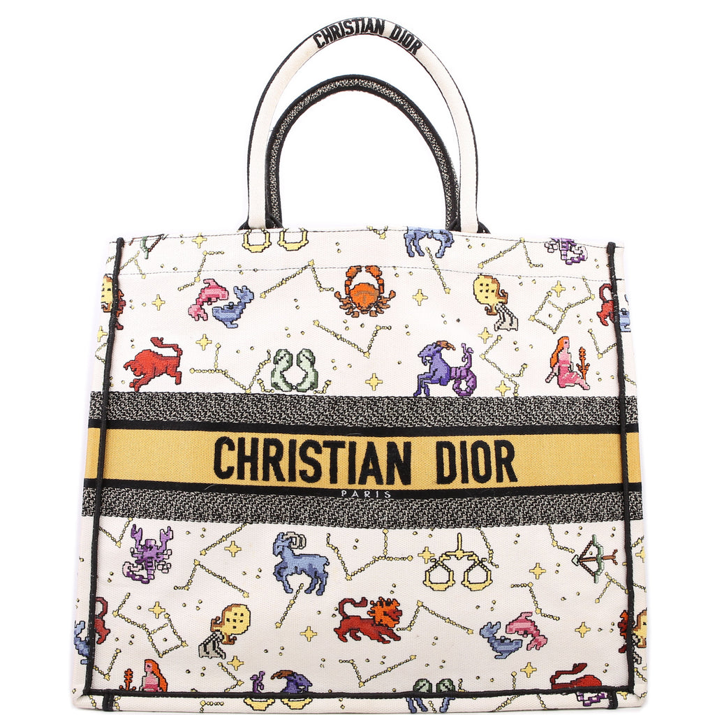 Christian Dior Book Tote Large Embroidered Pixel Zodiac Multicolor