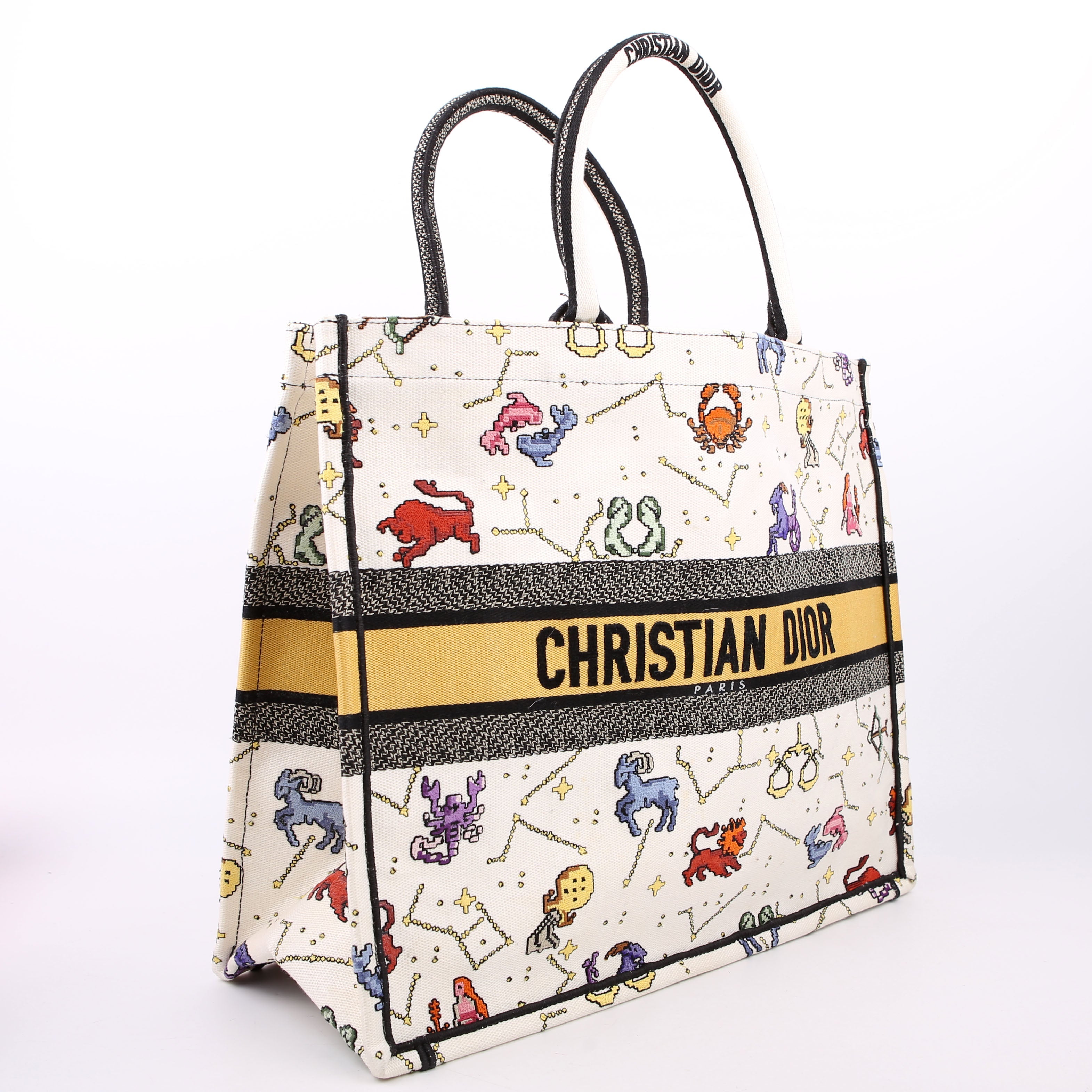 Christian Dior Book Tote Large Embroidered Pixel Zodiac Multicolor