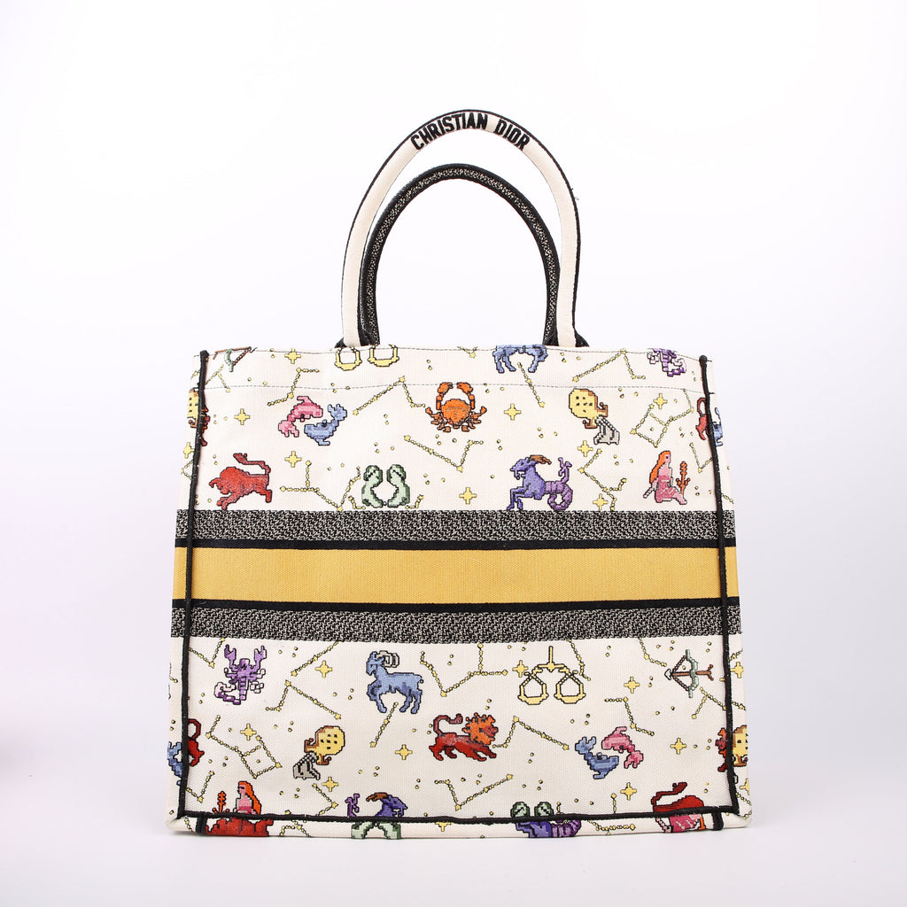 Christian Dior Book Tote Large Embroidered Pixel Zodiac Multicolor