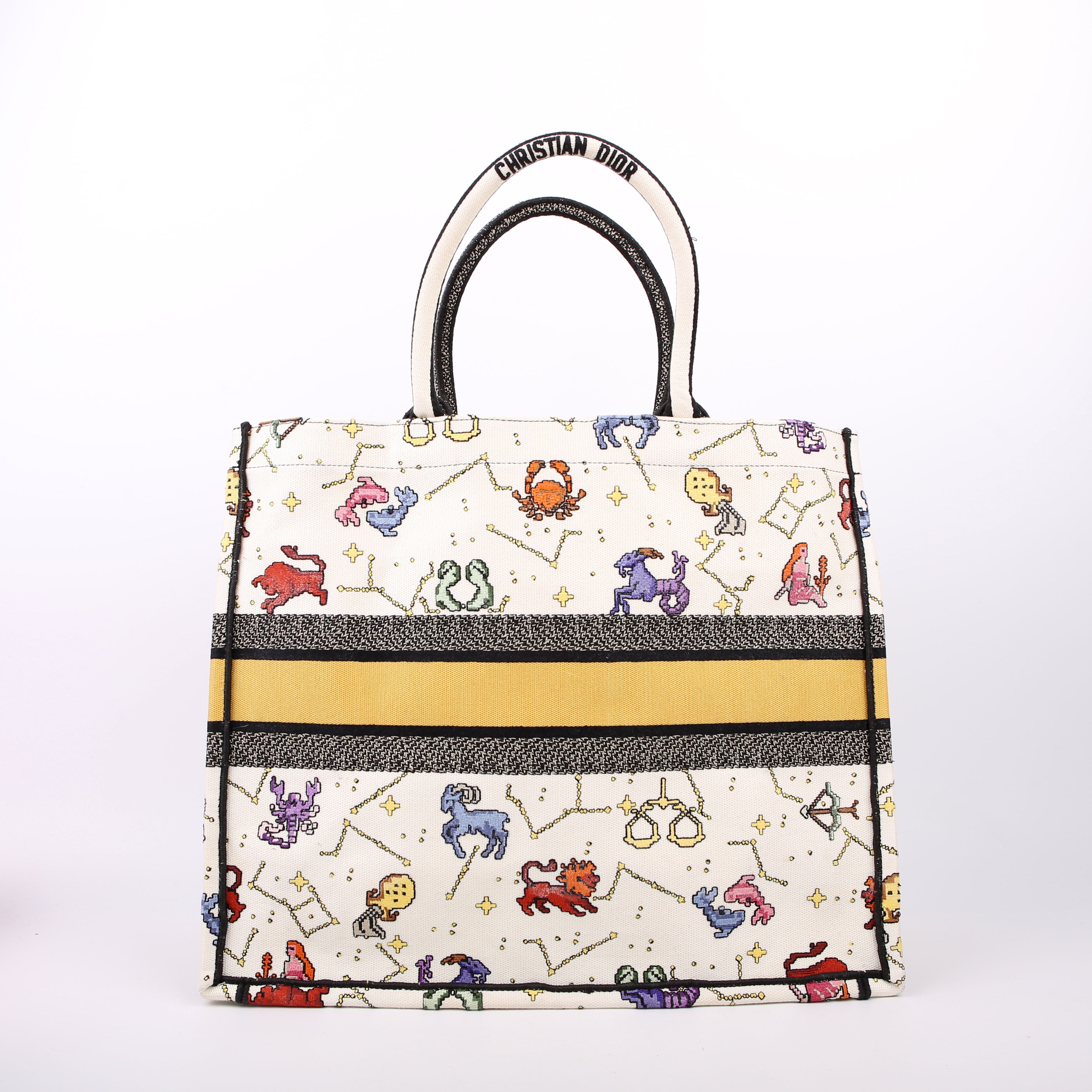 Christian Dior Book Tote Large Embroidered Pixel Zodiac Multicolor