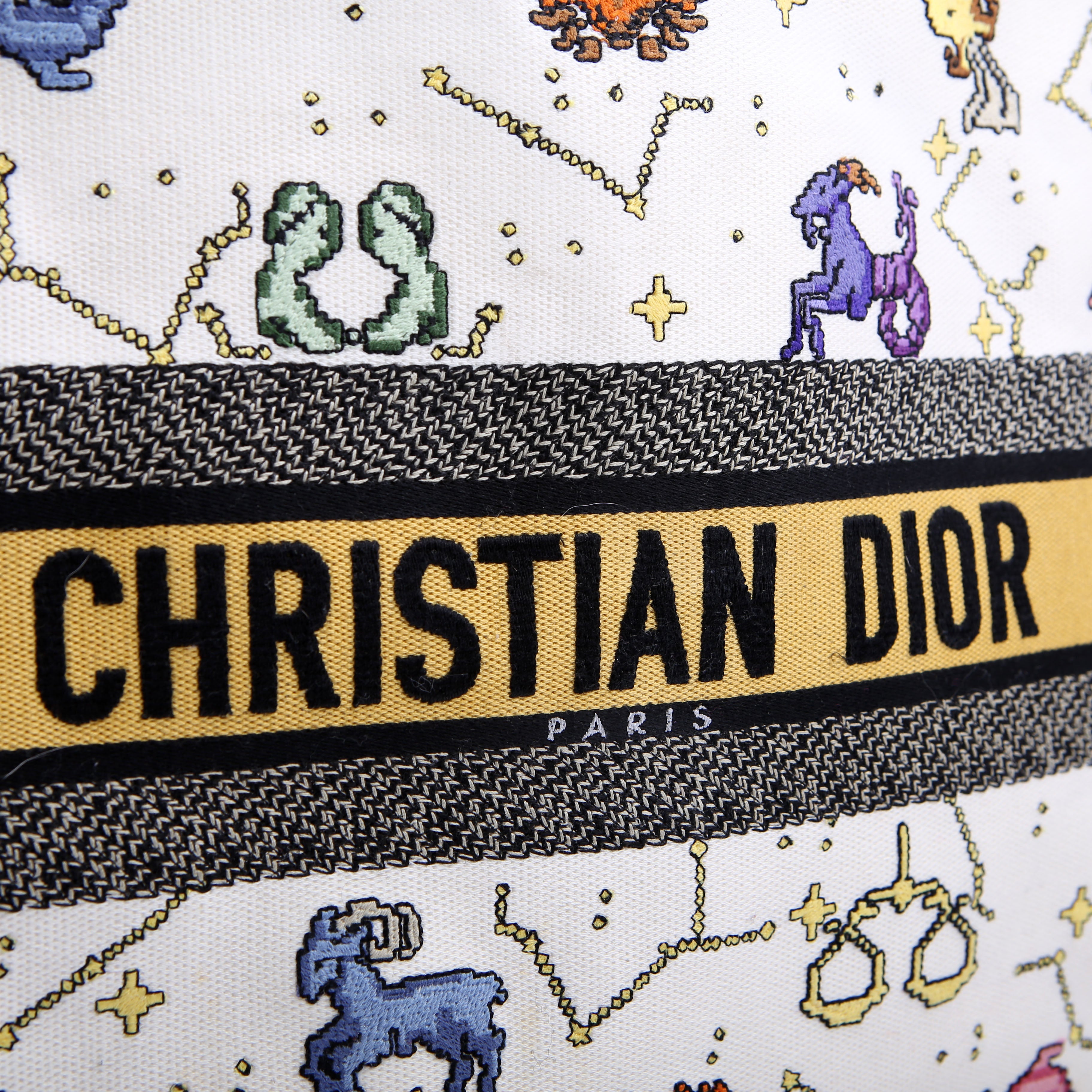 Christian Dior Book Tote Large Embroidered Pixel Zodiac Multicolor