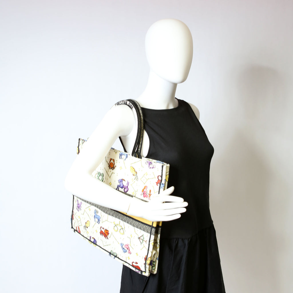 Christian Dior Book Tote Large Embroidered Pixel Zodiac Multicolor