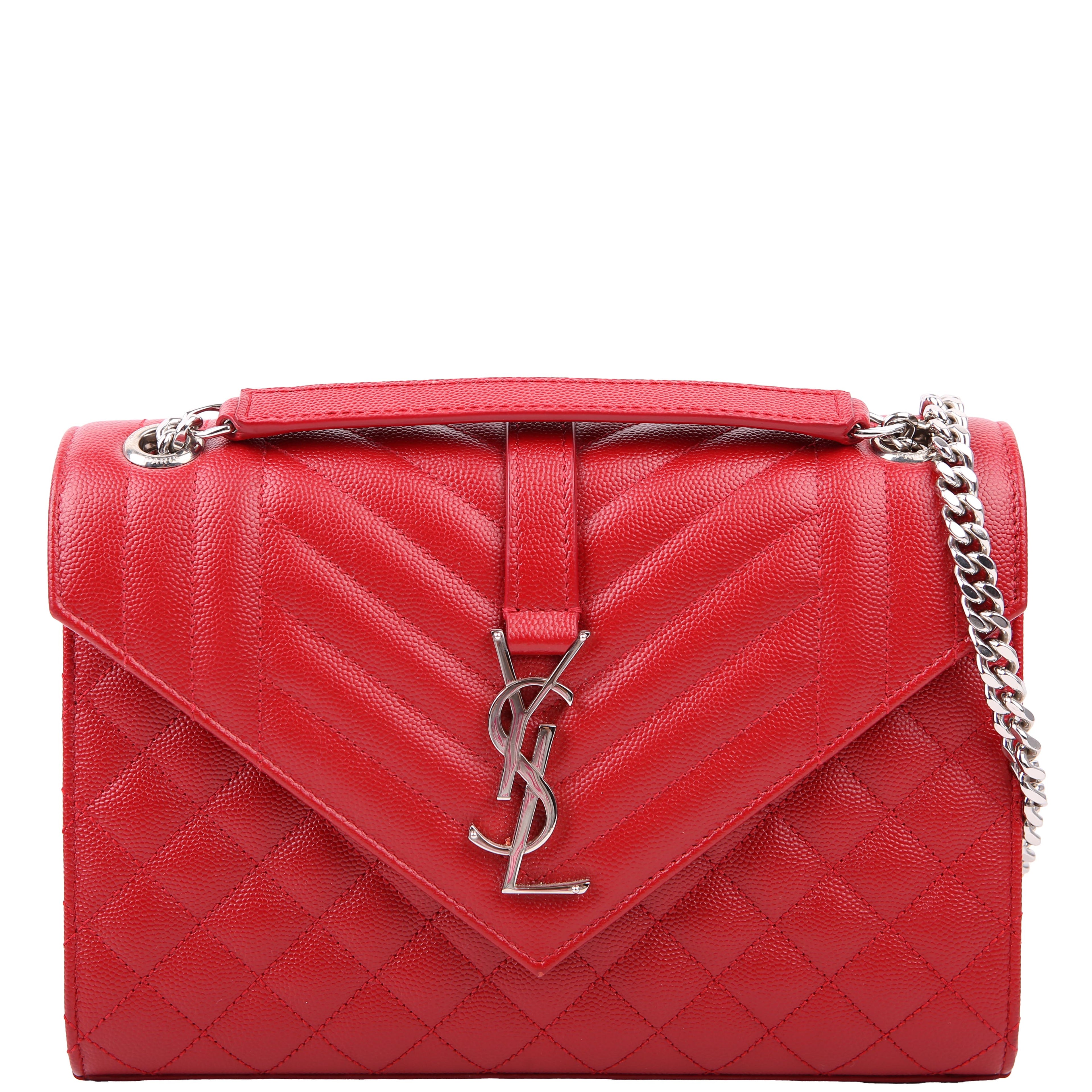 Saint Laurent Envelope Medium Grain De Triquilt Red