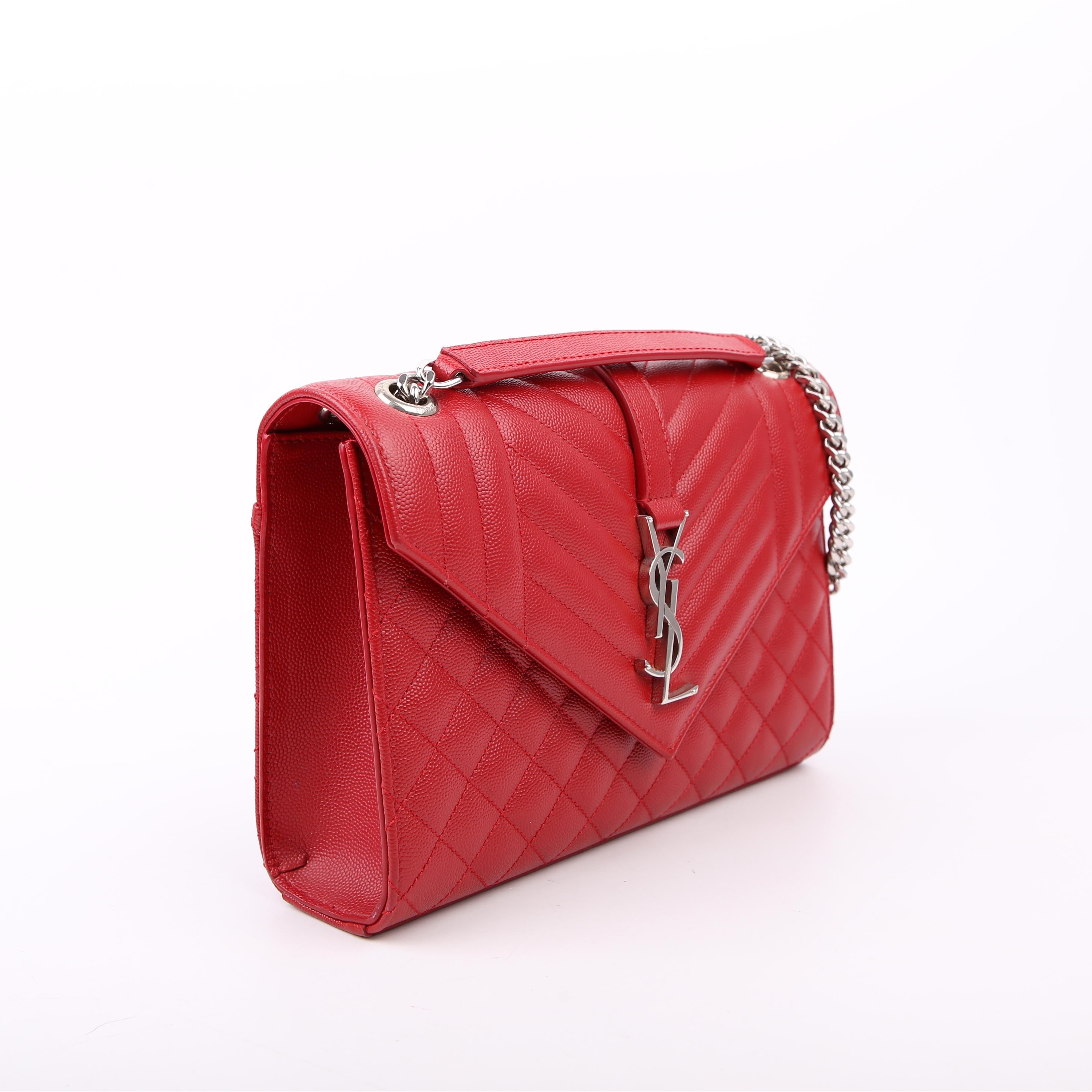 Saint Laurent Envelope Medium Grain De Triquilt Red