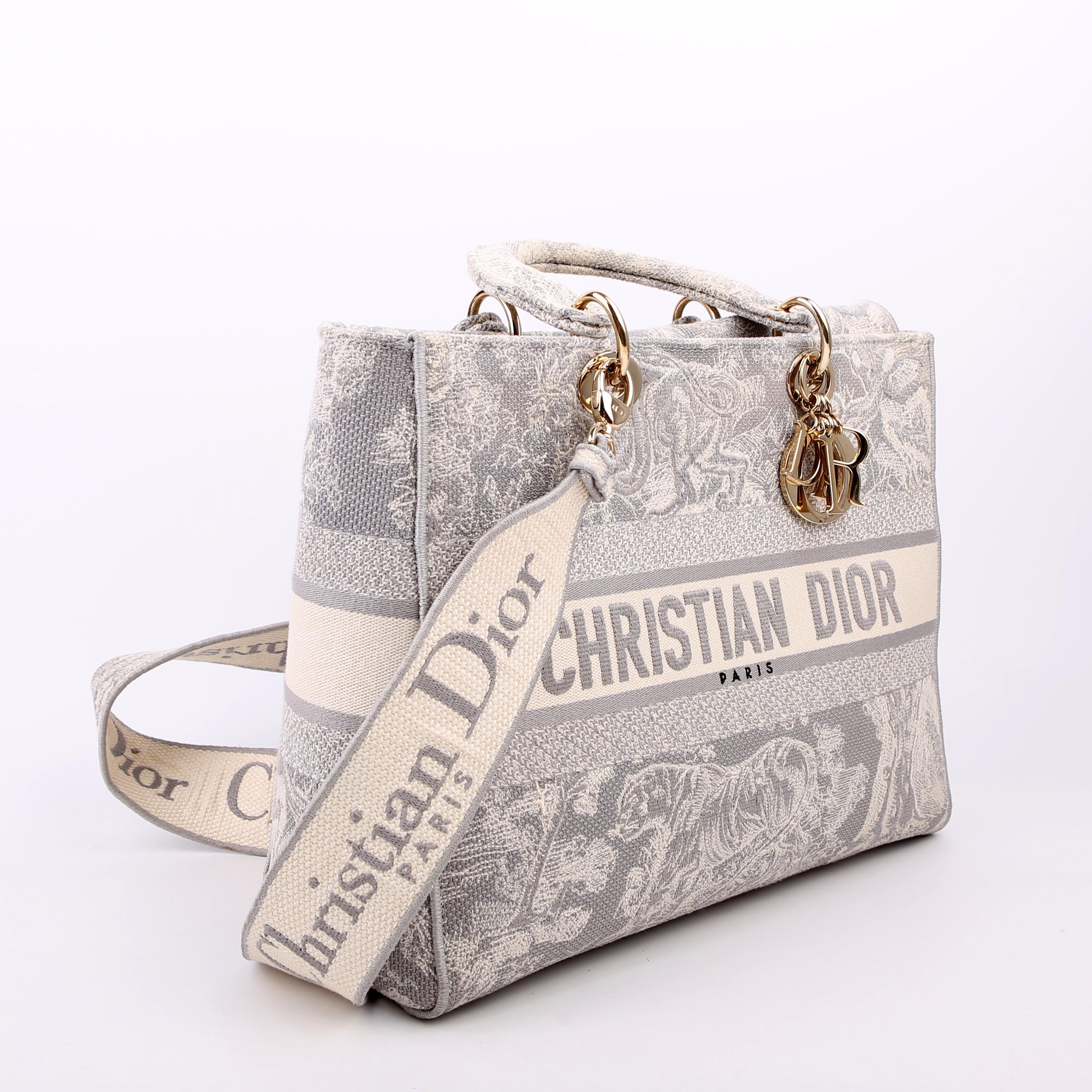 Christian Dior Lady D-Lite Toile De Jouy Large Grey