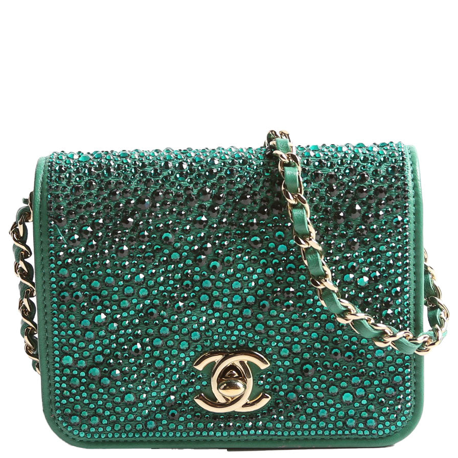 Chanel Strass Diamante Mini Clutch Lambskin RFID Green