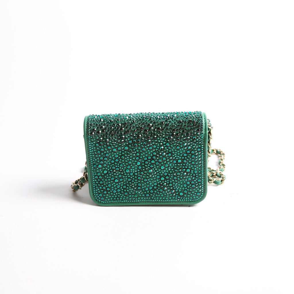 Chanel Strass Diamante Mini Clutch Lambskin RFID Green