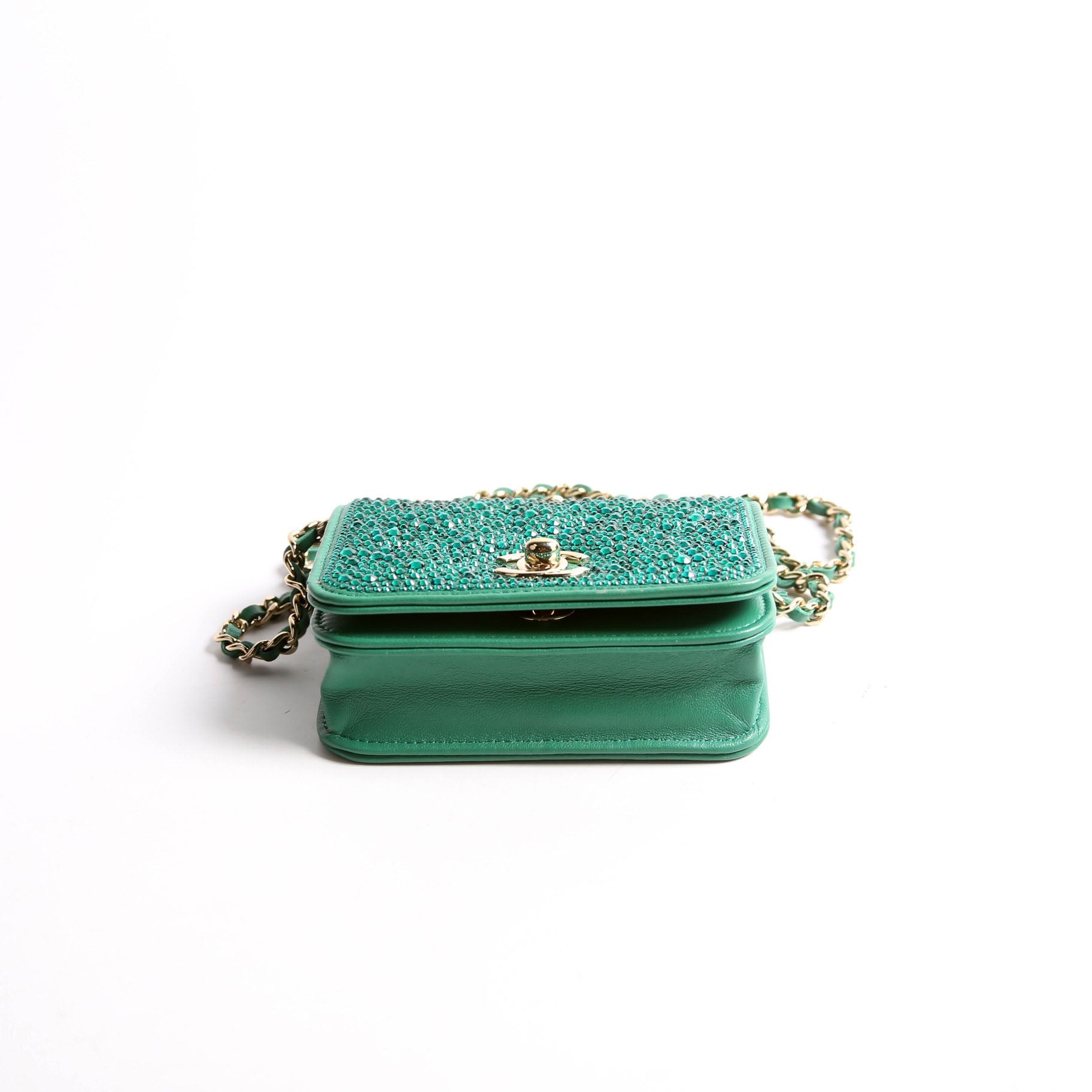 Chanel Strass Diamante Mini Clutch Lambskin RFID Green