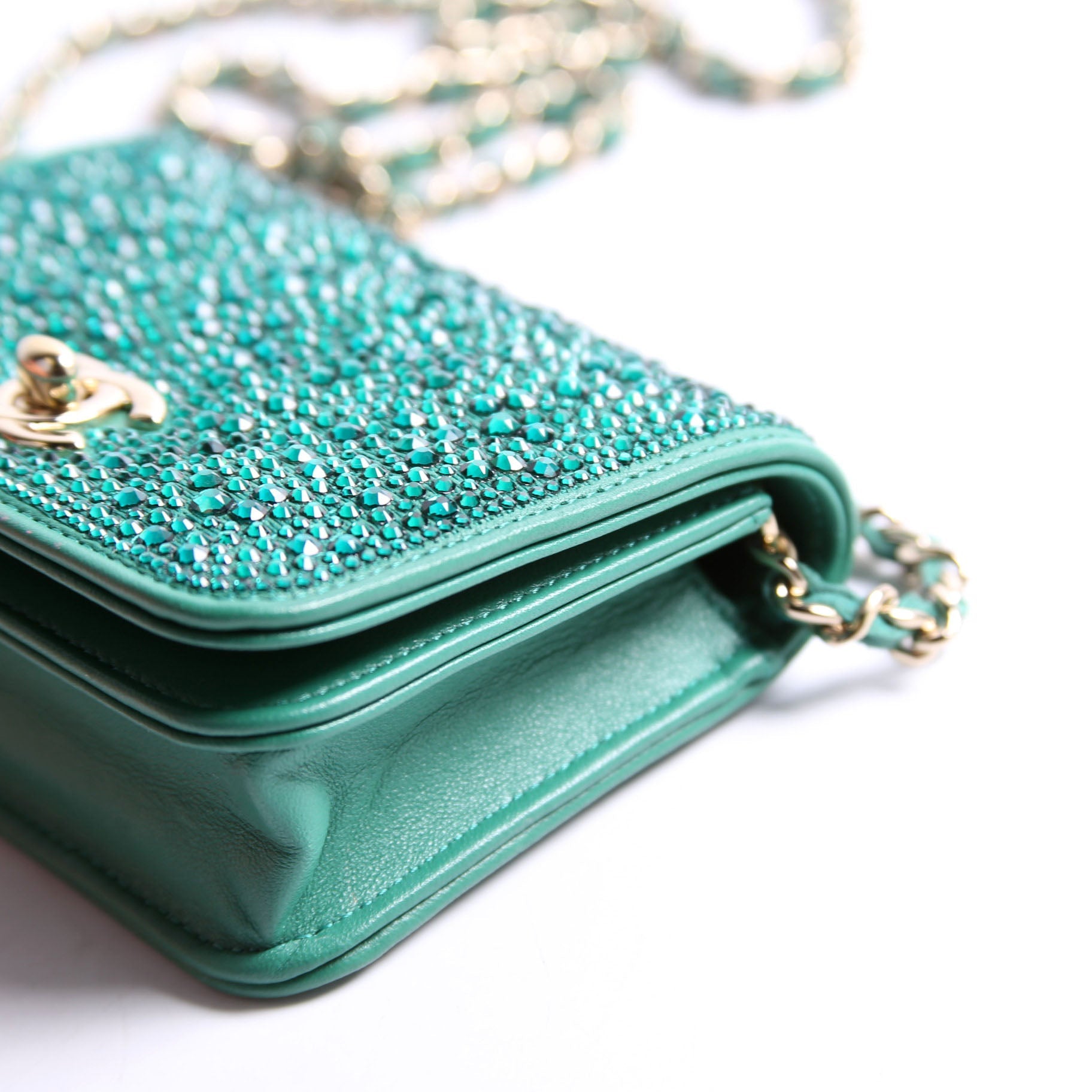 Chanel Strass Diamante Mini Clutch Lambskin RFID Green