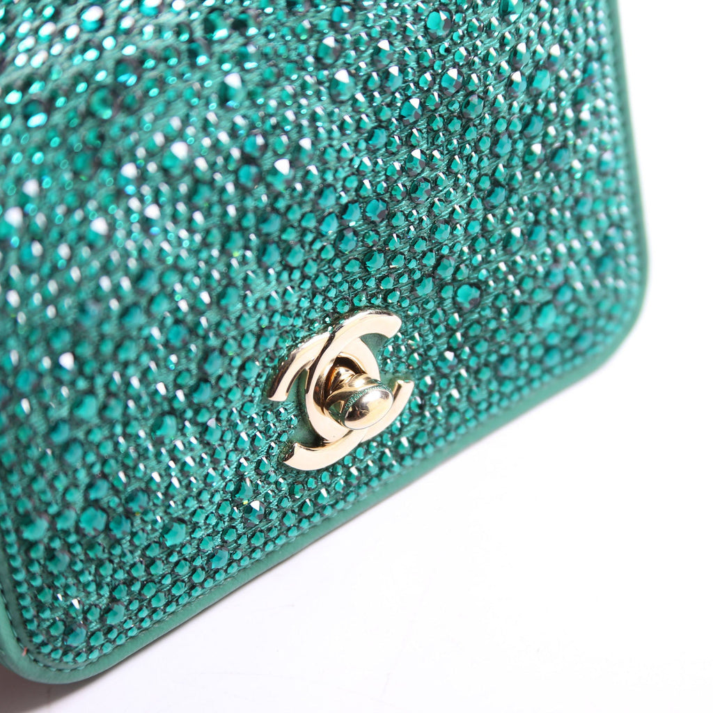 Chanel Strass Diamante Mini Clutch Lambskin RFID Green