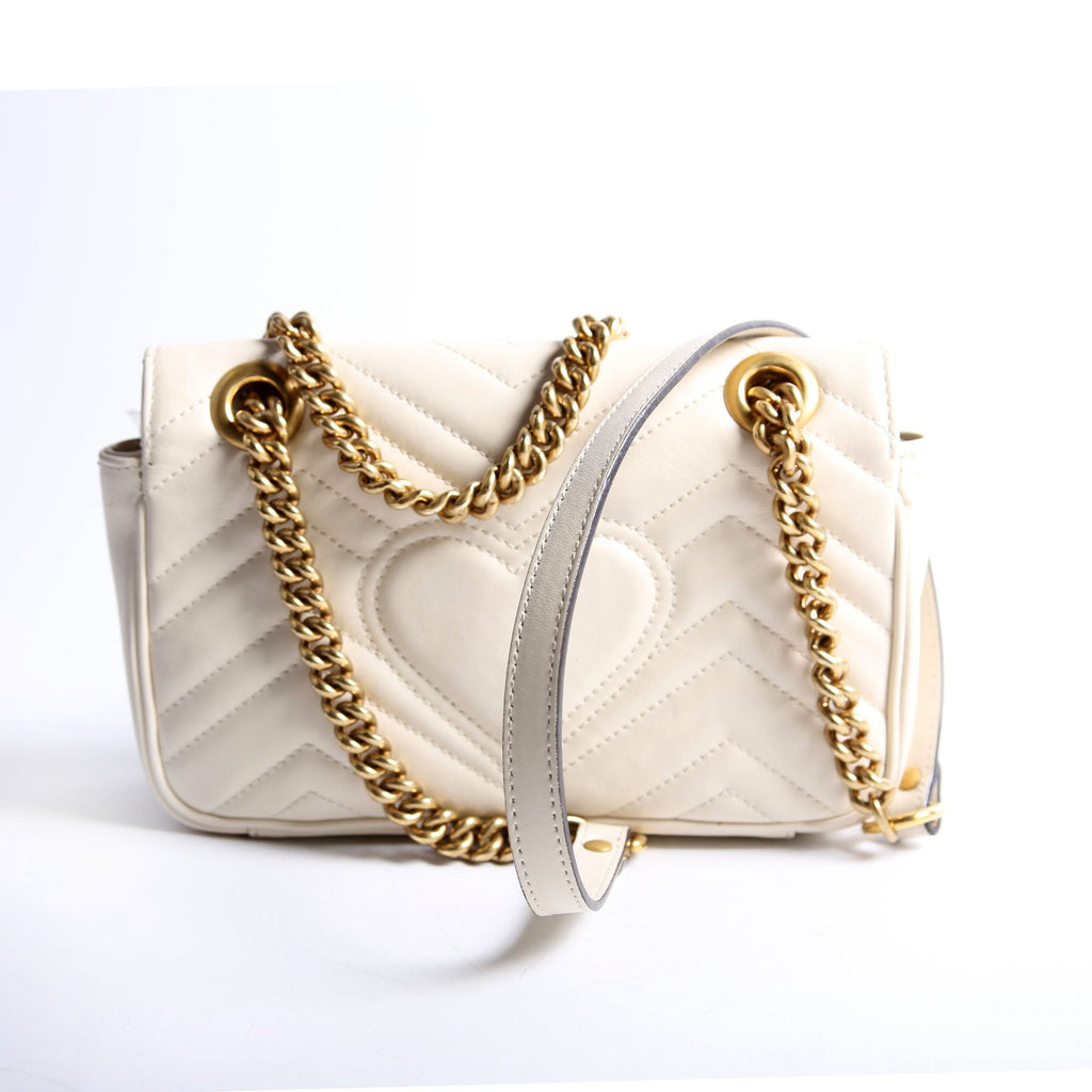 Gucci 446744 Marmont Leather Shooulder Mini Flap White/Gold