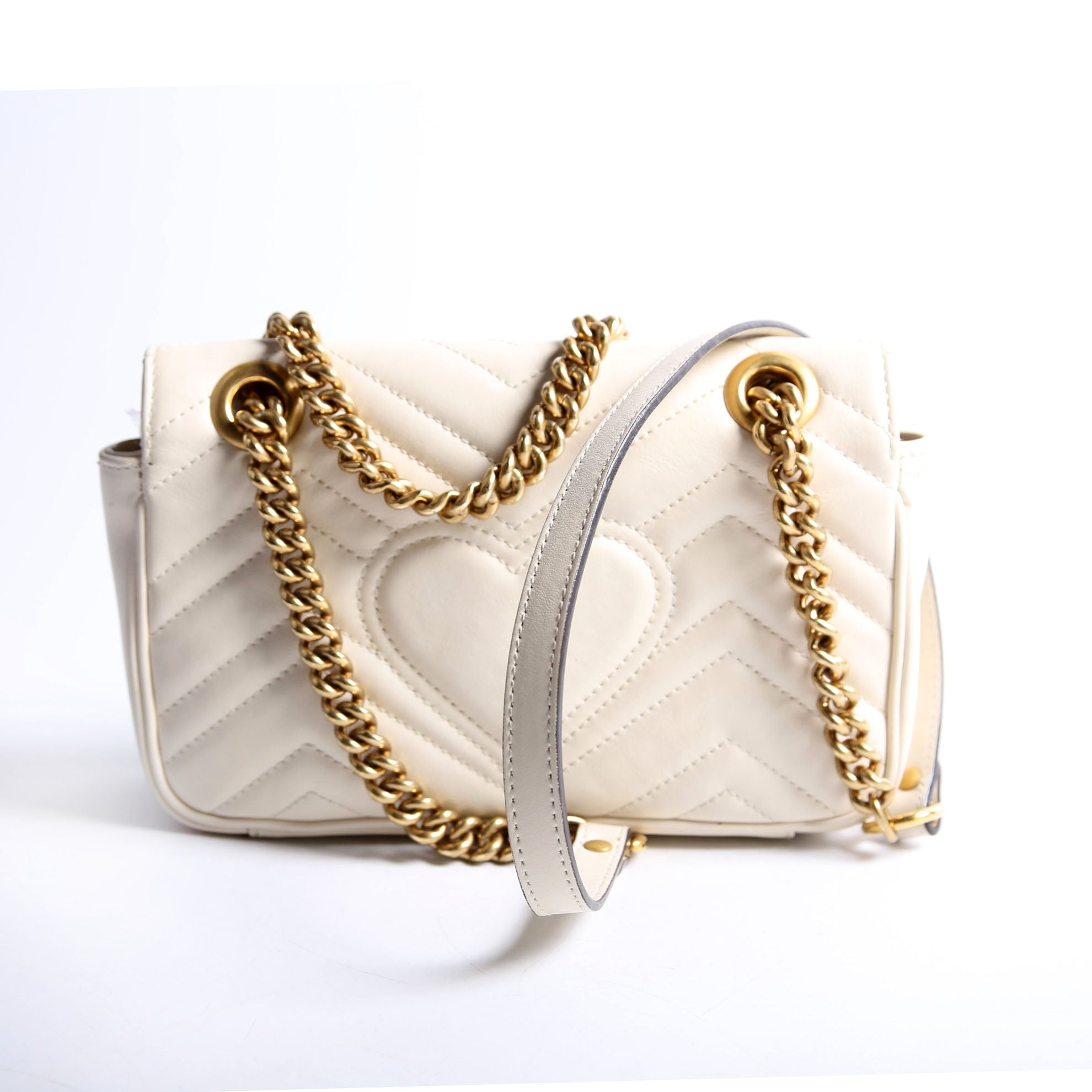 Gucci 446744 Marmont Leather Shooulder Mini Flap White/Gold