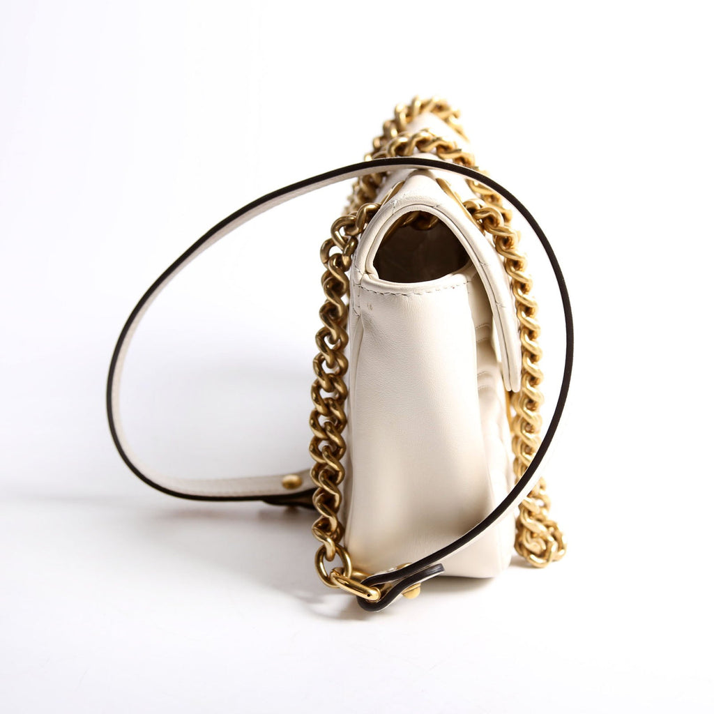 Gucci 446744 Marmont Leather Shooulder Mini Flap White/Gold