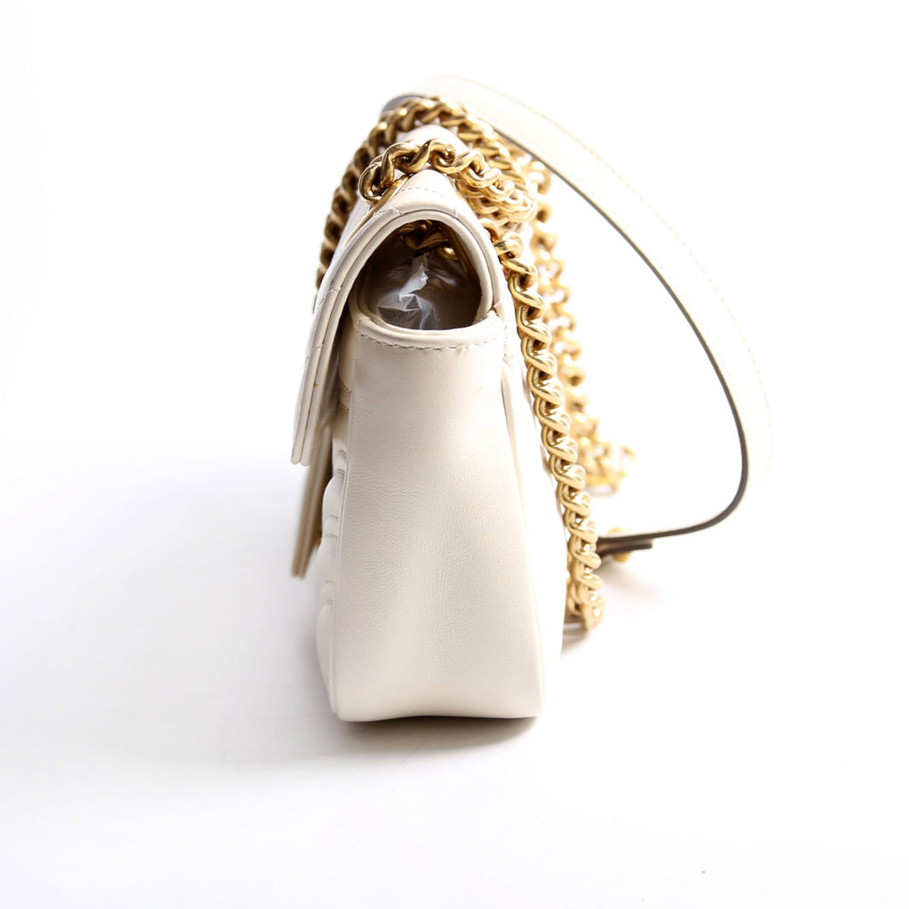 Gucci 446744 Marmont Leather Shooulder Mini Flap White/Gold