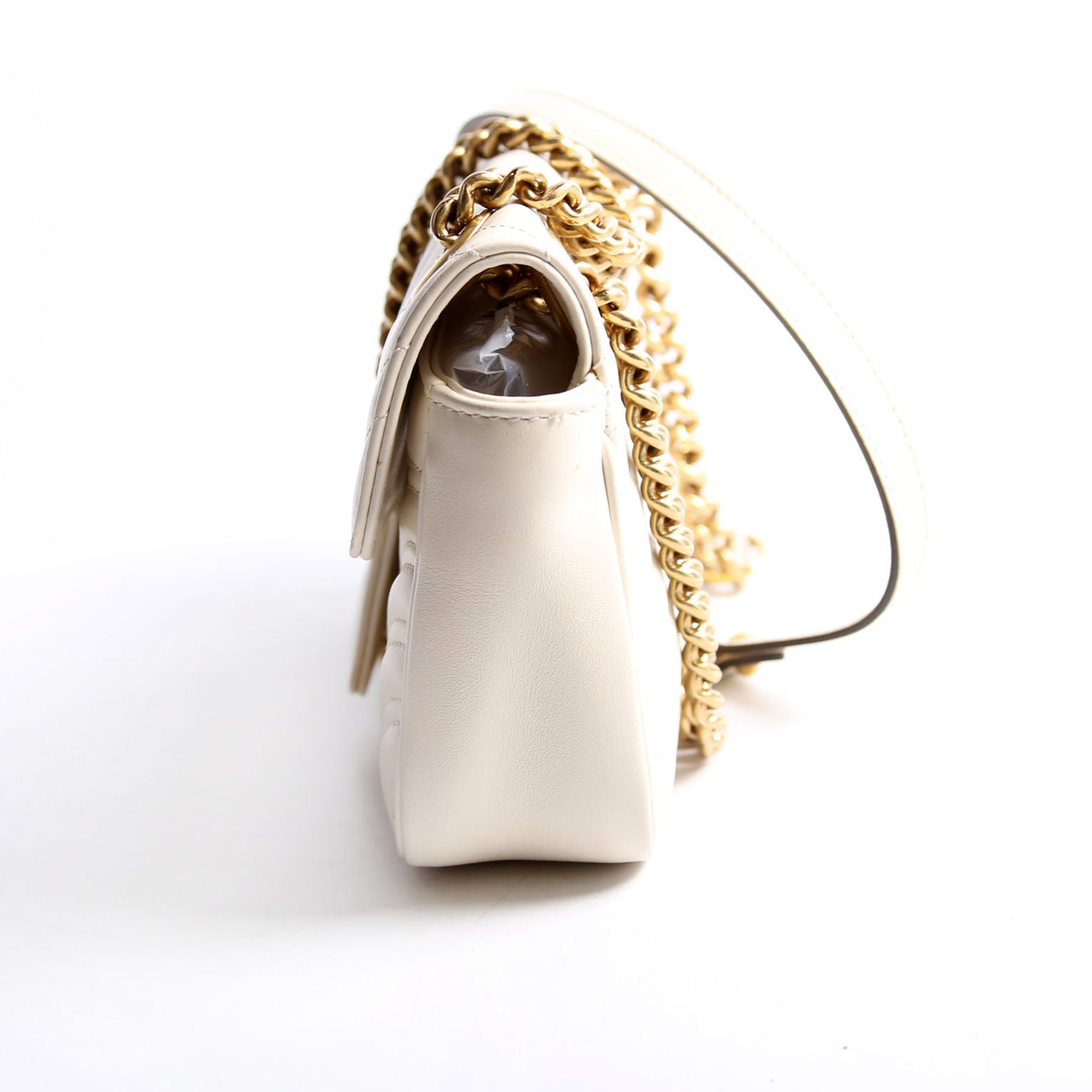 Gucci 446744 Marmont Leather Shooulder Mini Flap White/Gold