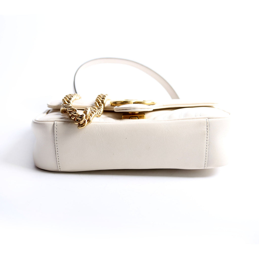Gucci 446744 Marmont Leather Shooulder Mini Flap White/Gold