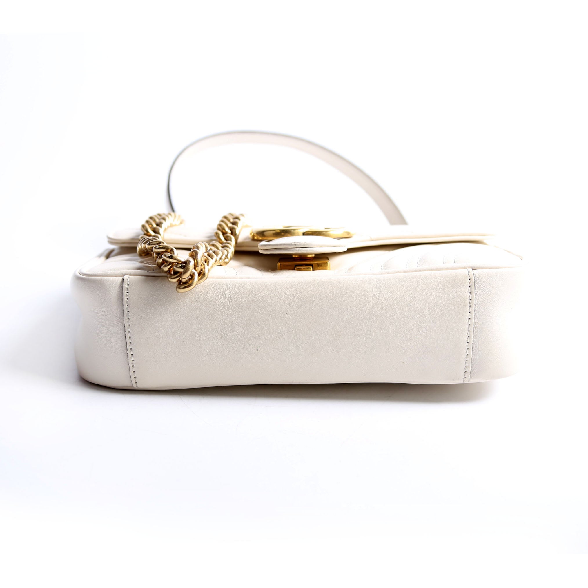 Gucci 446744 Marmont Leather Shooulder Mini Flap White/Gold