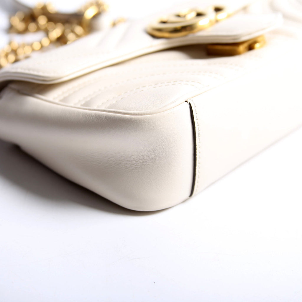 Gucci 446744 Marmont Leather Shooulder Mini Flap White/Gold