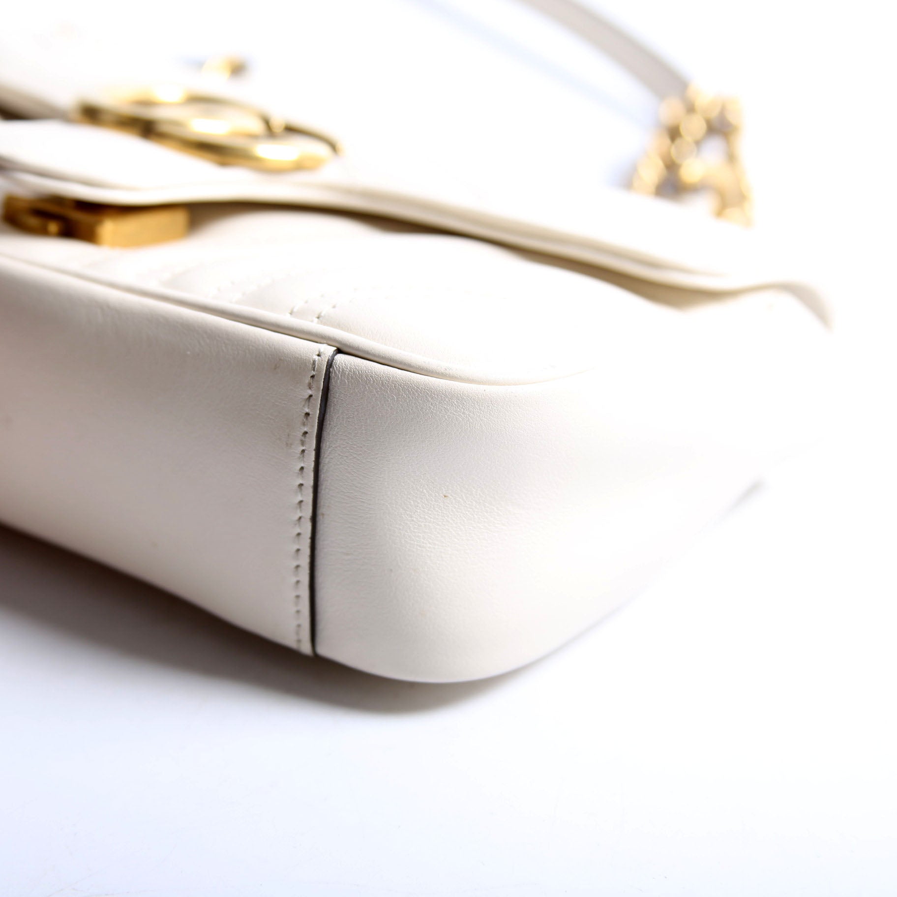 Gucci 446744 Marmont Leather Shooulder Mini Flap White/Gold