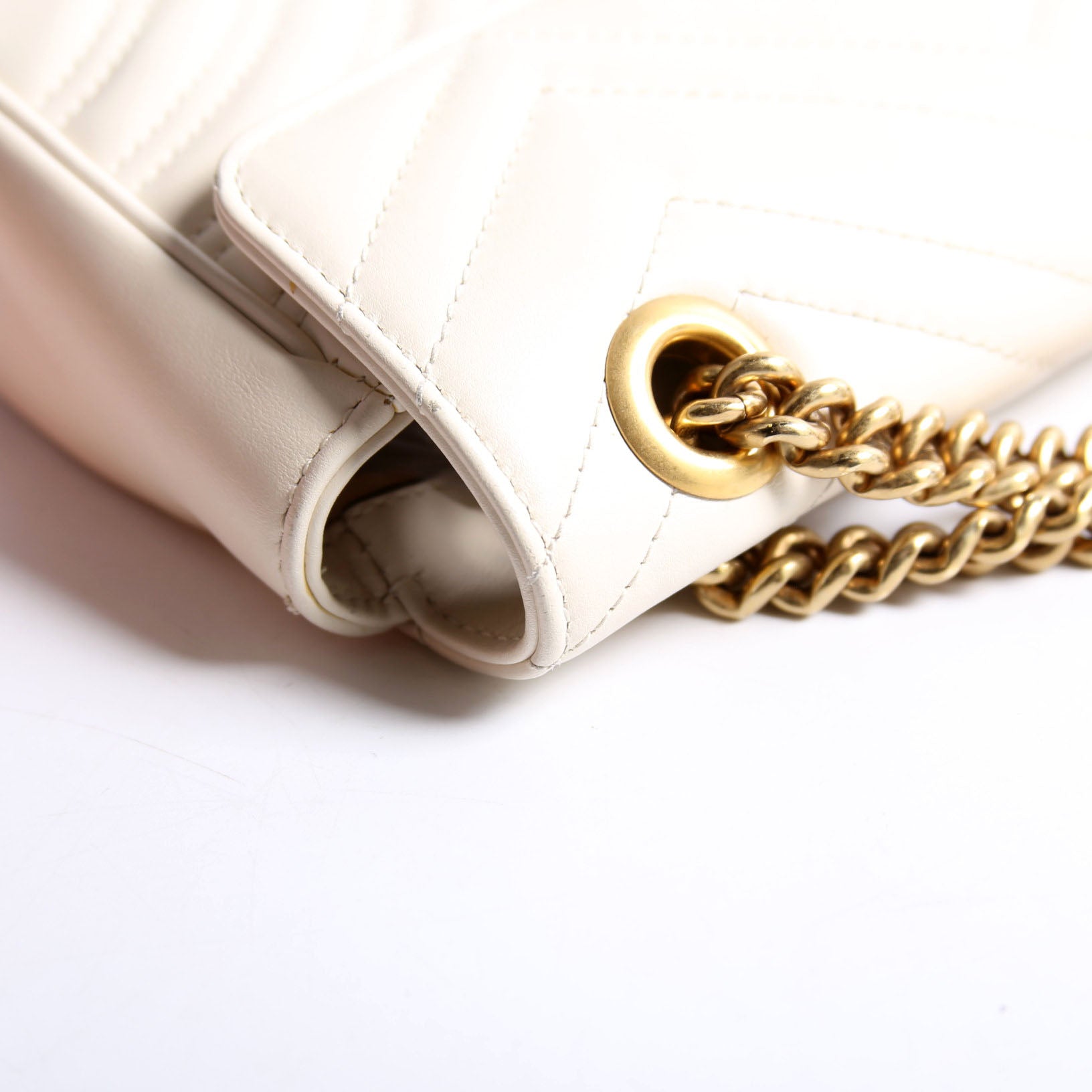 Gucci 446744 Marmont Leather Shooulder Mini Flap White/Gold