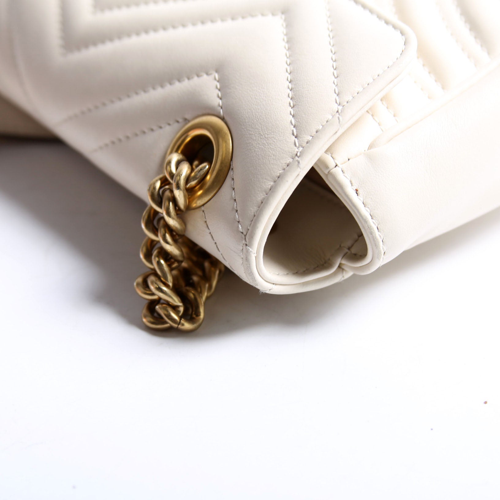 Gucci 446744 Marmont Leather Shooulder Mini Flap White/Gold
