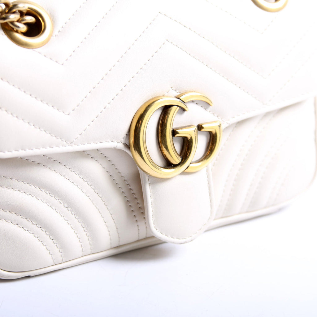 Gucci 446744 Marmont Leather Shooulder Mini Flap White/Gold