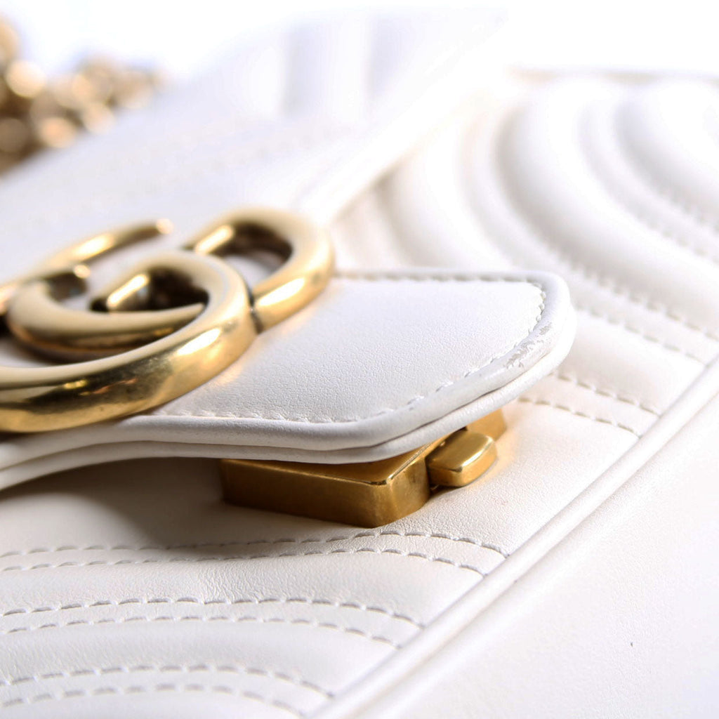 Gucci 446744 Marmont Leather Shooulder Mini Flap White/Gold