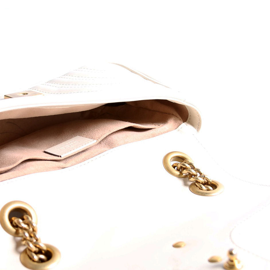 Gucci 446744 Marmont Leather Shooulder Mini Flap White/Gold