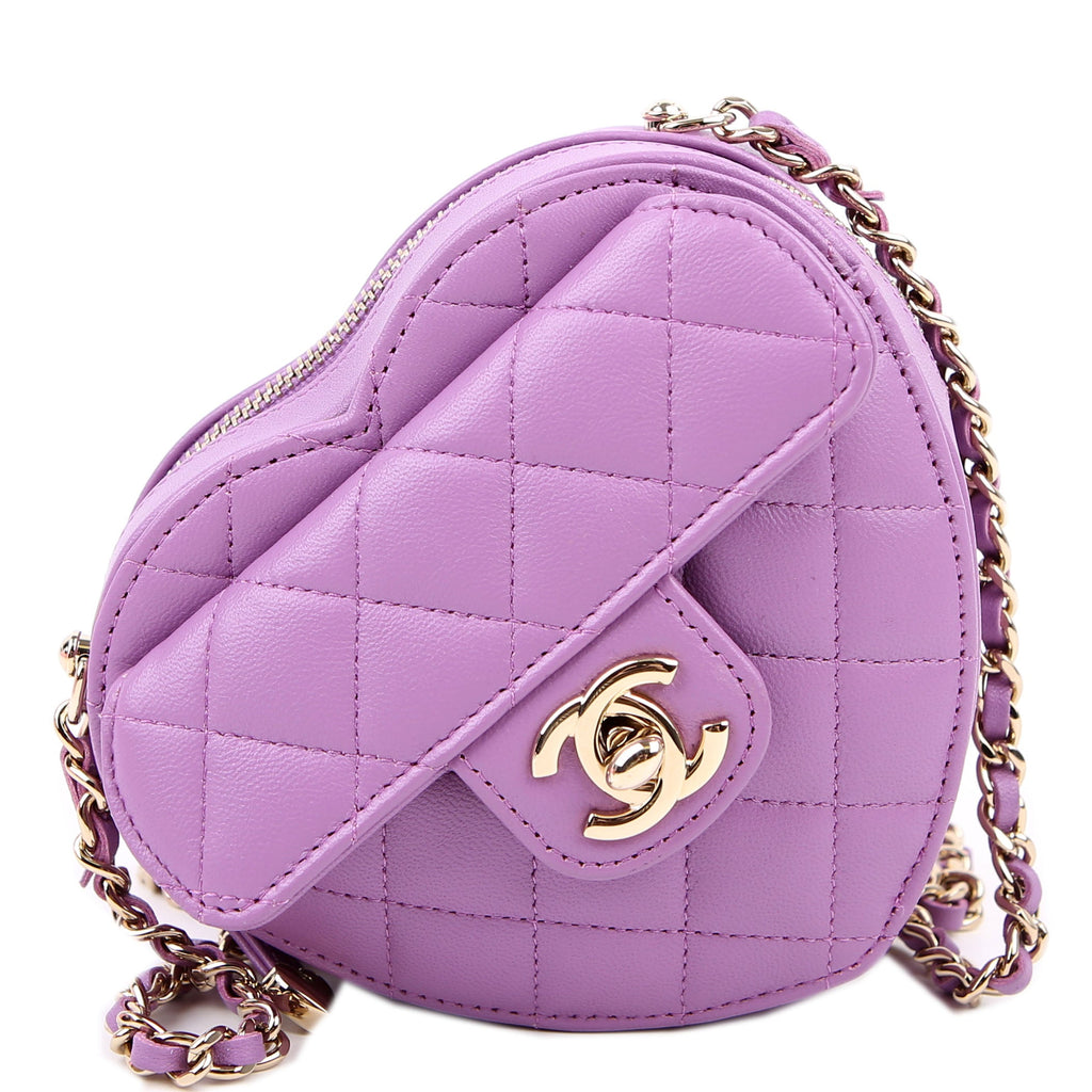 Chanel CC In Love Heart Clutch Quilted Lambskin Purple