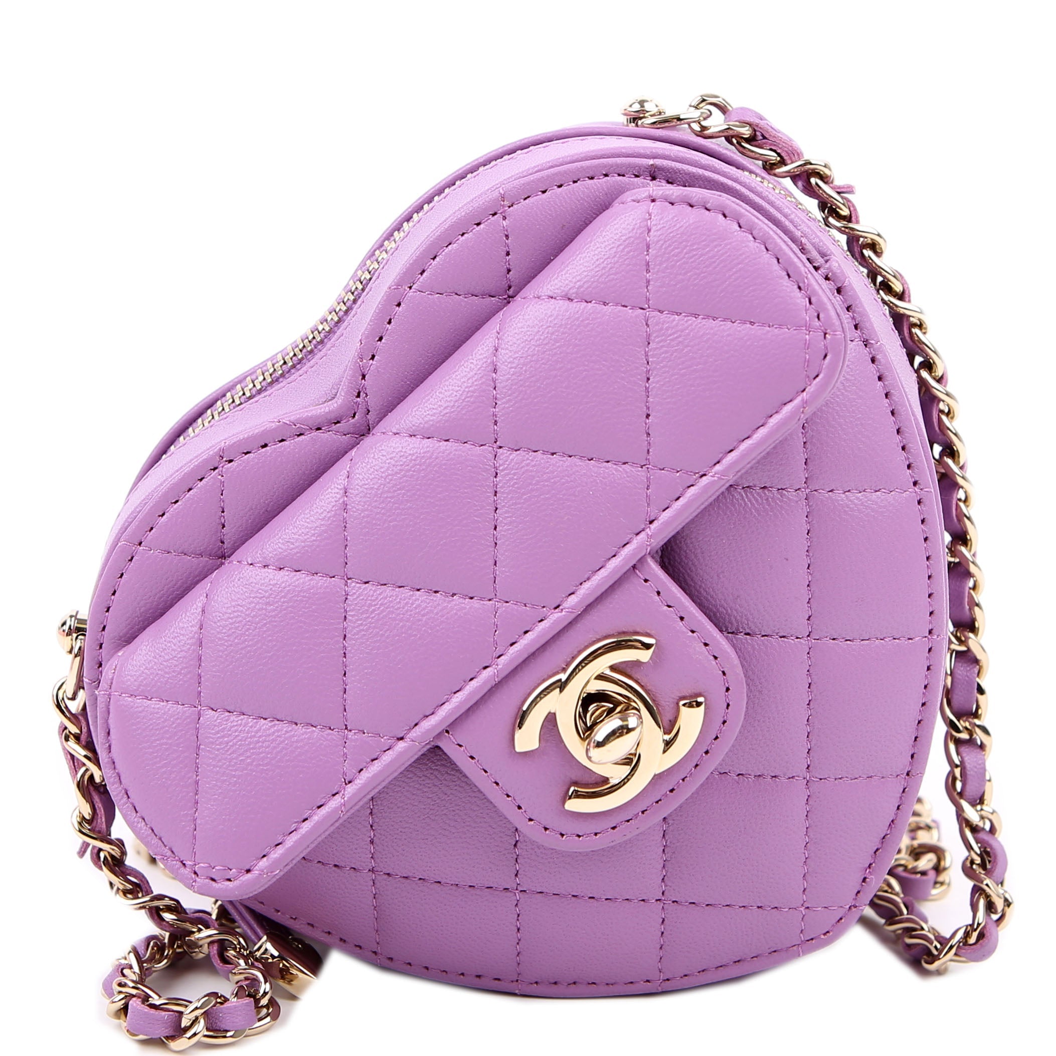 Chanel CC In Love Heart Clutch Quilted Lambskin Purple