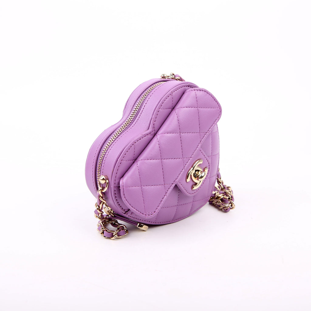 Chanel CC In Love Heart Clutch Quilted Lambskin Purple