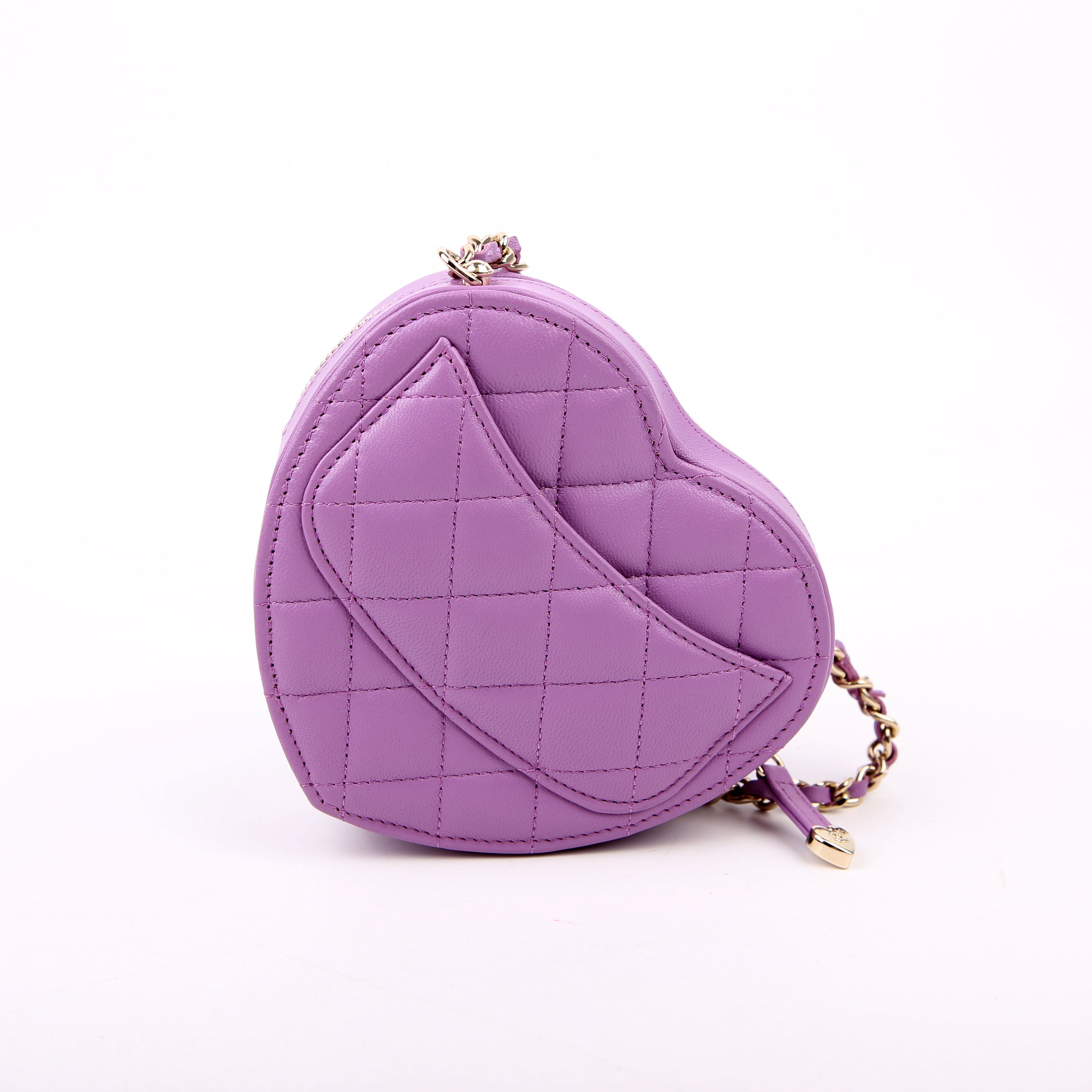 Chanel CC In Love Heart Clutch Quilted Lambskin Purple